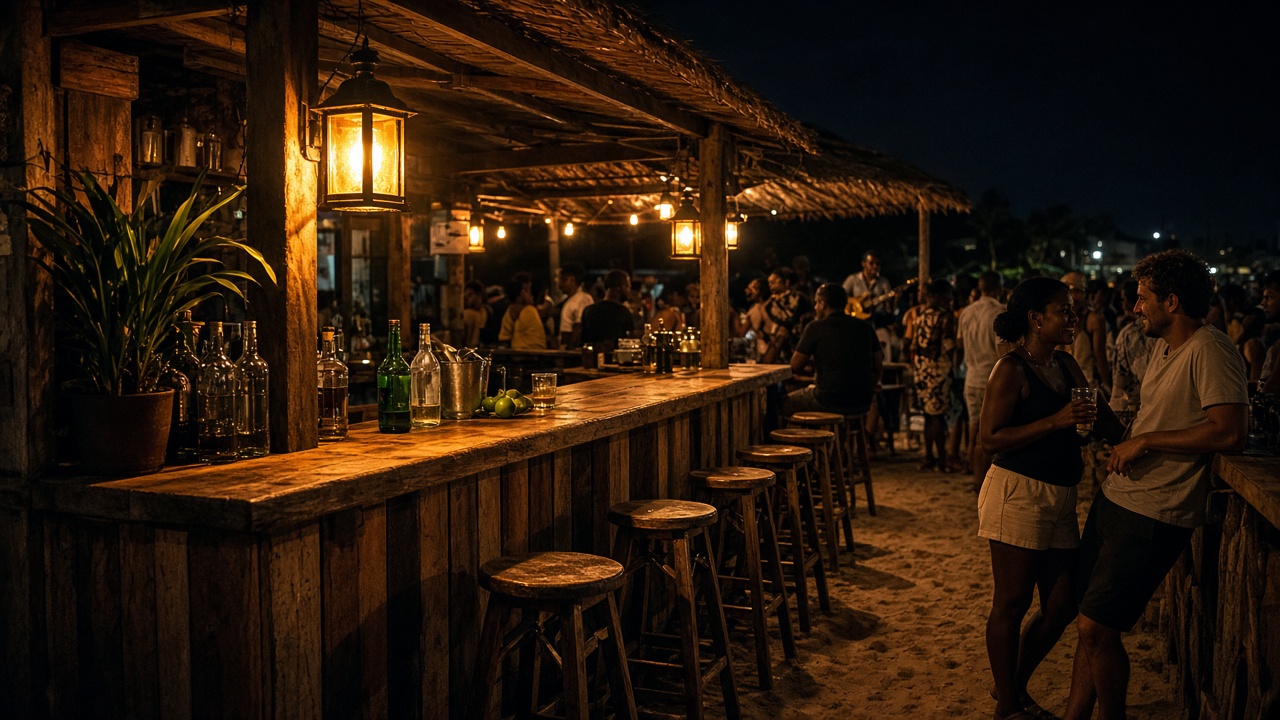 Open-air pub bar in Santa Maria at night